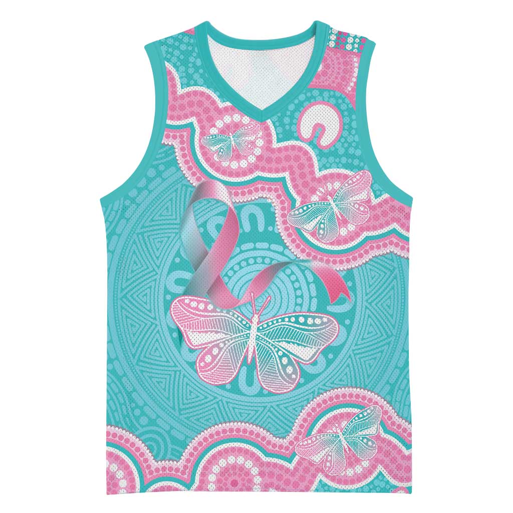Hereditary And Gynecologic Cancer Awareness Basketball Jersey Teal Pink Ribbon Aboriginal Art - Aussie Hoodie