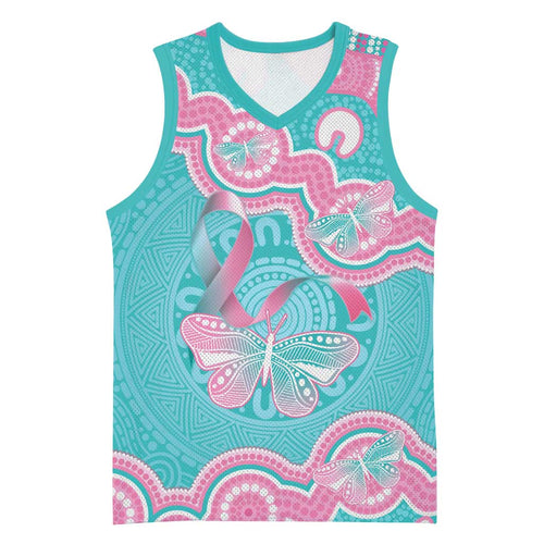 Hereditary And Gynecologic Cancer Awareness Basketball Jersey Teal Pink Ribbon Aboriginal Art - Aussie Hoodie