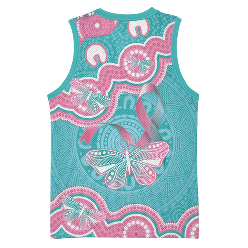 Hereditary And Gynecologic Cancer Awareness Basketball Jersey Teal Pink Ribbon Aboriginal Art - Aussie Hoodie