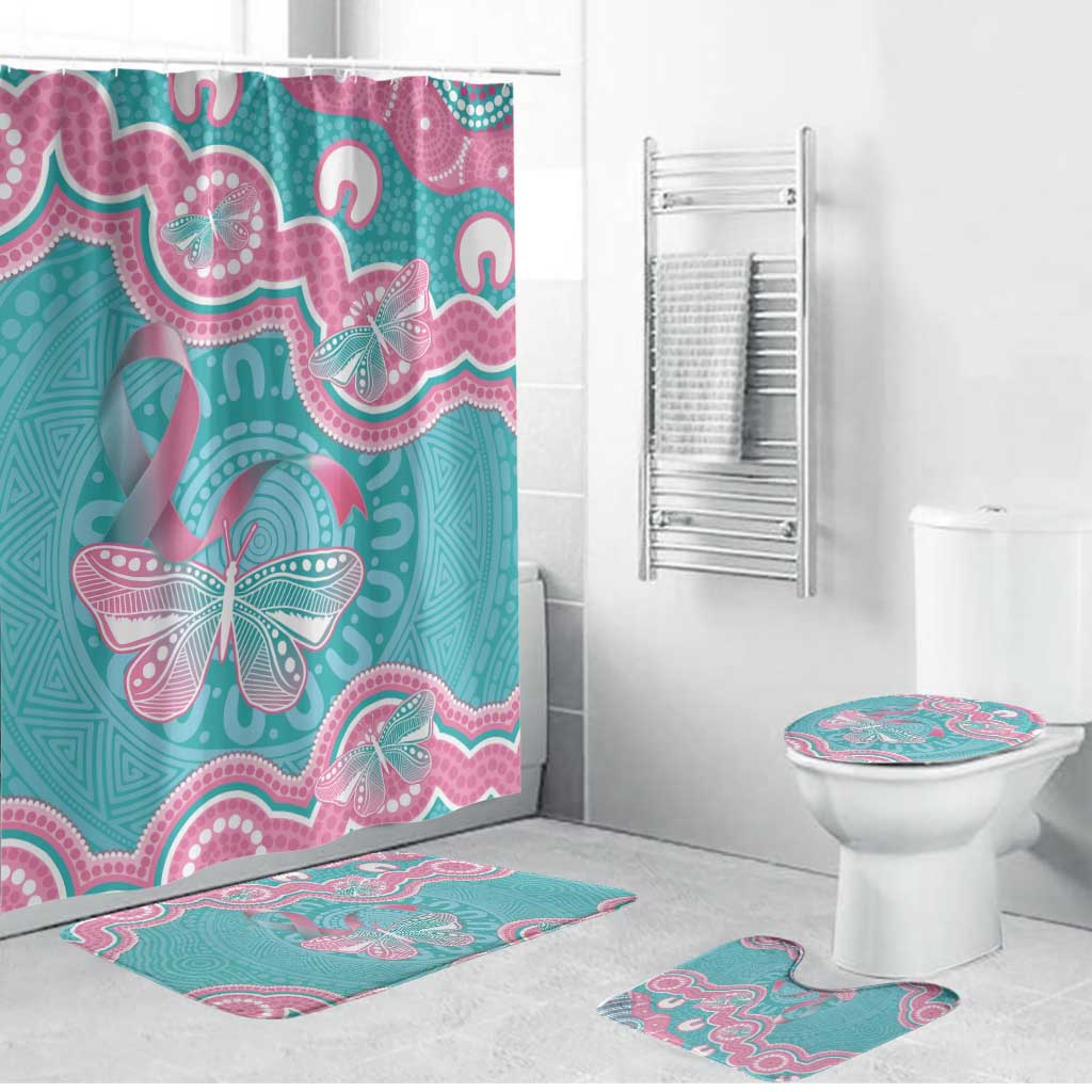 Hereditary And Gynecologic Cancer Awareness Bathroom Set Teal Pink Ribbon Aboriginal Art - Aussie Hoodie