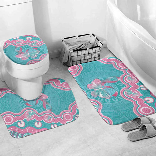 Hereditary And Gynecologic Cancer Awareness Bathroom Set Teal Pink Ribbon Aboriginal Art - Aussie Hoodie