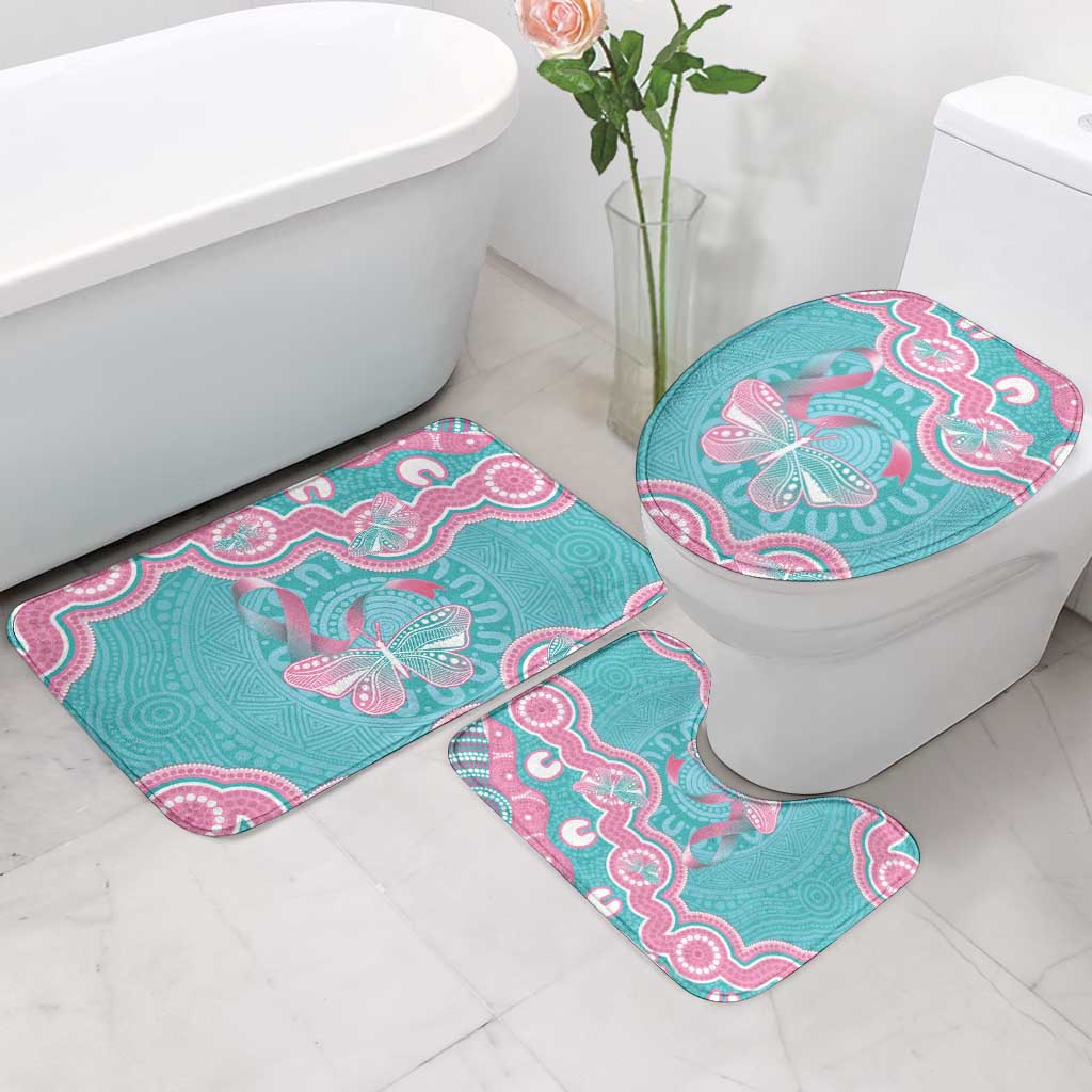 Hereditary And Gynecologic Cancer Awareness Bathroom Set Teal Pink Ribbon Aboriginal Art - Aussie Hoodie