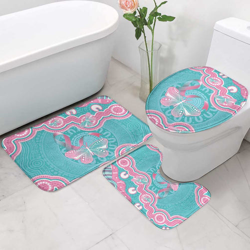 Hereditary And Gynecologic Cancer Awareness Bathroom Set Teal Pink Ribbon Aboriginal Art - Aussie Hoodie