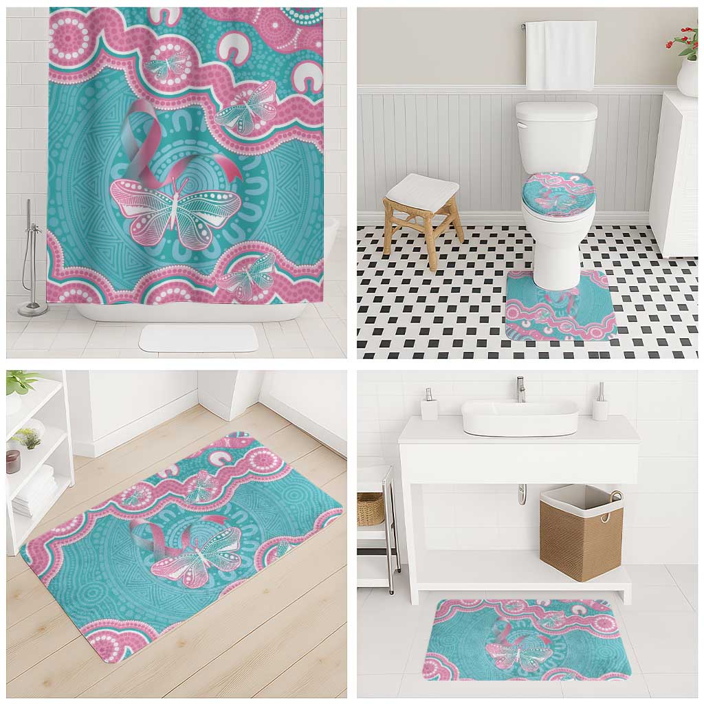 Hereditary And Gynecologic Cancer Awareness Bathroom Set Teal Pink Ribbon Aboriginal Art - Aussie Hoodie