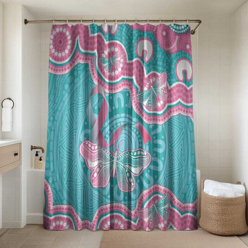Hereditary And Gynecologic Cancer Awareness Bathroom Set Teal Pink Ribbon Aboriginal Art - Aussie Hoodie