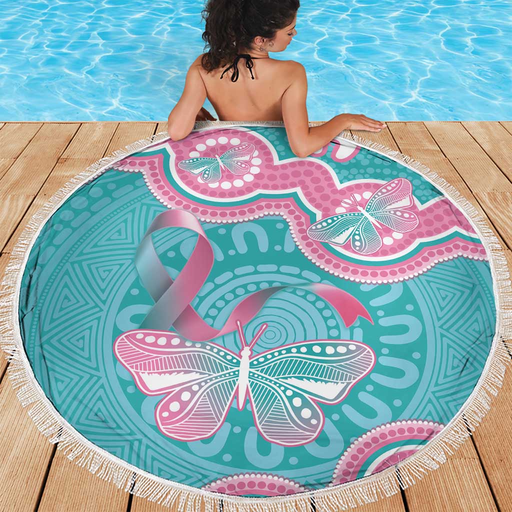 Hereditary And Gynecologic Cancer Awareness Beach Blanket Teal Pink Ribbon Aboriginal Art - Aussie Hoodie