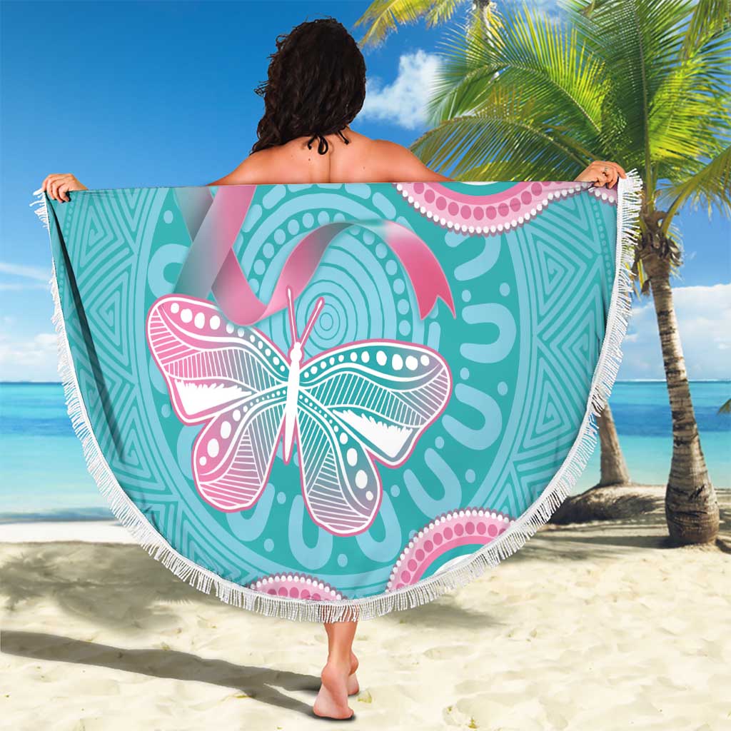 Hereditary And Gynecologic Cancer Awareness Beach Blanket Teal Pink Ribbon Aboriginal Art - Aussie Hoodie