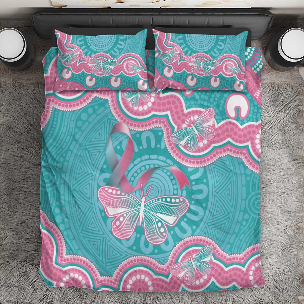 Hereditary And Gynecologic Cancer Awareness Bedding Set Teal Pink Ribbon Aboriginal Art - Aussie Hoodie