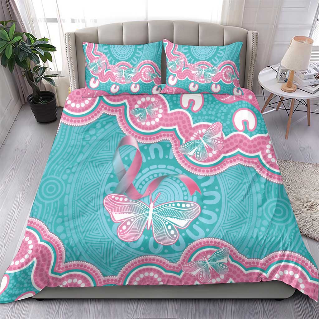 Hereditary And Gynecologic Cancer Awareness Bedding Set Teal Pink Ribbon Aboriginal Art - Aussie Hoodie