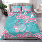 Hereditary And Gynecologic Cancer Awareness Bedding Set Teal Pink Ribbon Aboriginal Art - Aussie Hoodie