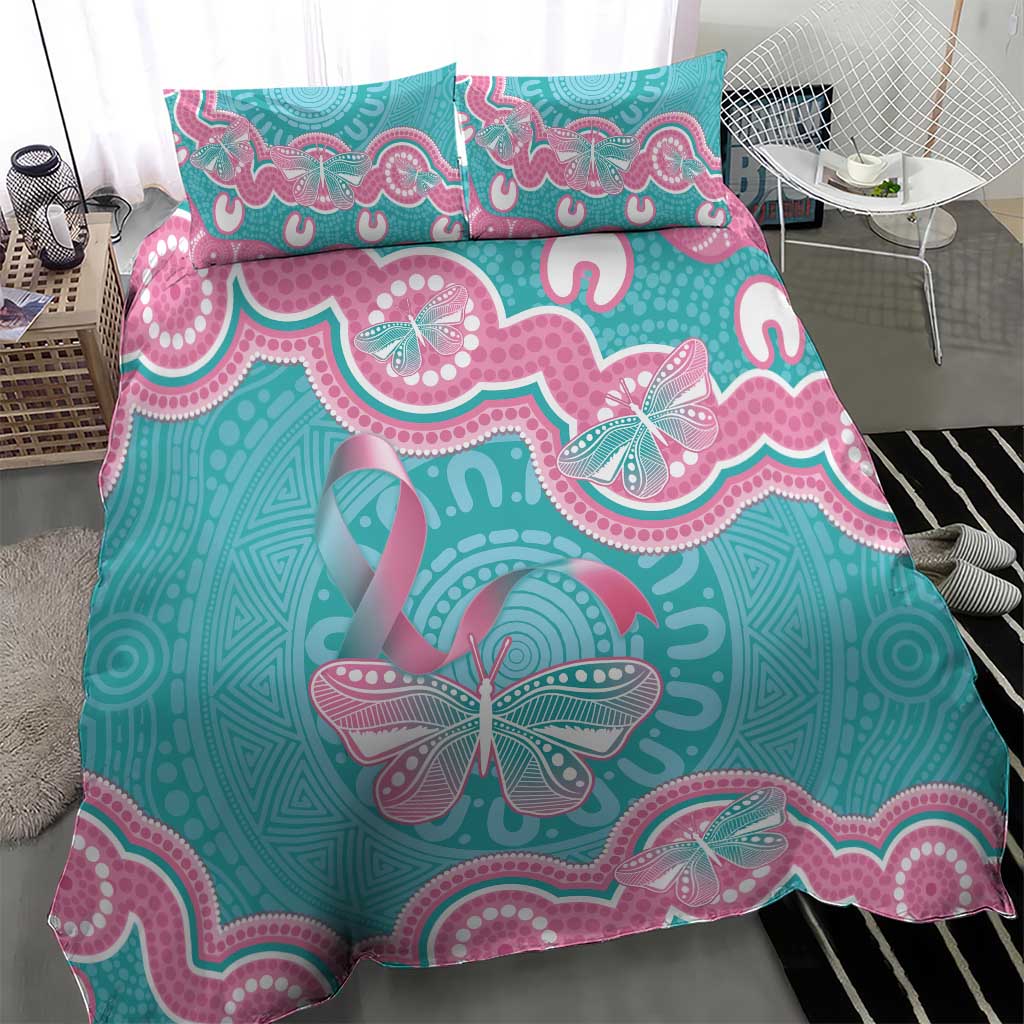 Hereditary And Gynecologic Cancer Awareness Bedding Set Teal Pink Ribbon Aboriginal Art - Aussie Hoodie