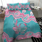 Hereditary And Gynecologic Cancer Awareness Bedding Set Teal Pink Ribbon Aboriginal Art - Aussie Hoodie