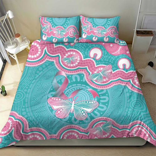 Hereditary And Gynecologic Cancer Awareness Bedding Set Teal Pink Ribbon Aboriginal Art - Aussie Hoodie