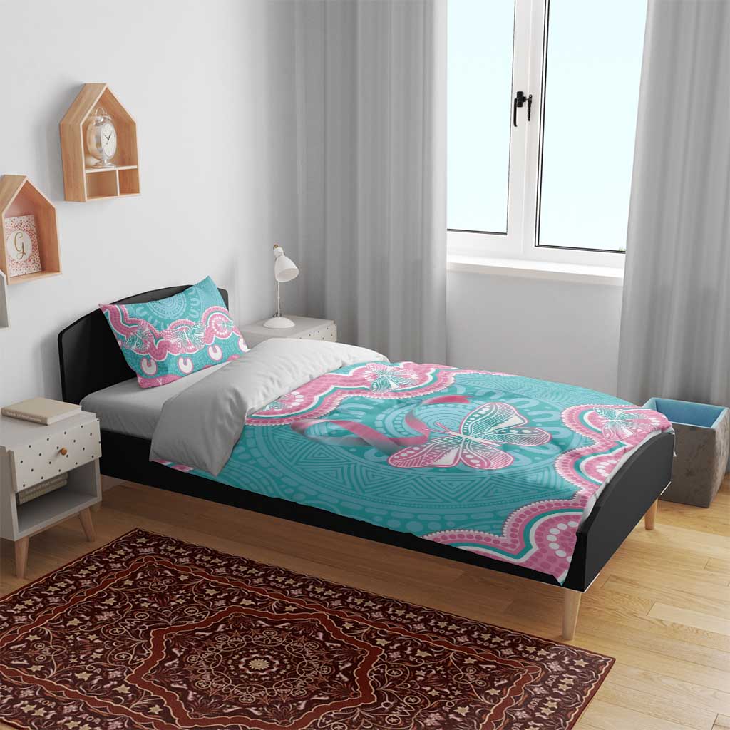 Hereditary And Gynecologic Cancer Awareness Bedding Set Teal Pink Ribbon Aboriginal Art - Aussie Hoodie