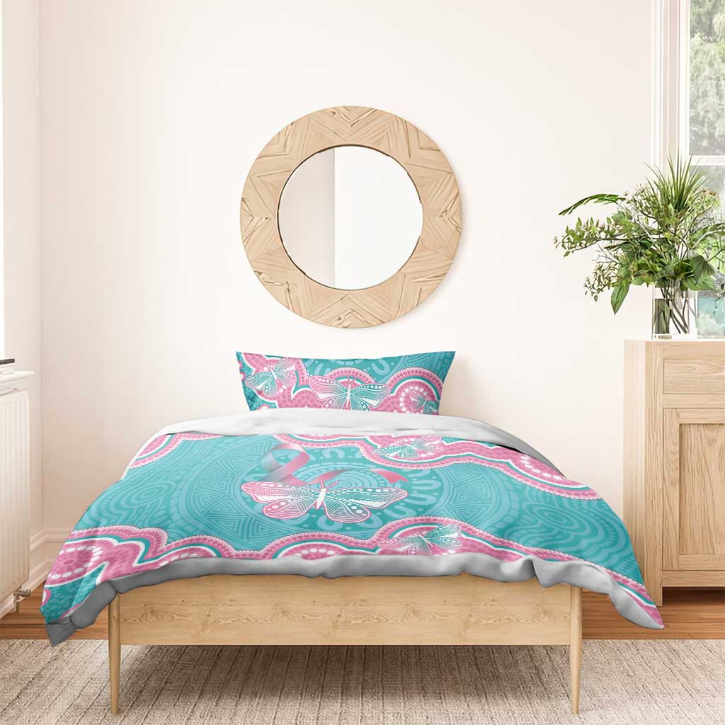 Hereditary And Gynecologic Cancer Awareness Bedding Set Teal Pink Ribbon Aboriginal Art - Aussie Hoodie