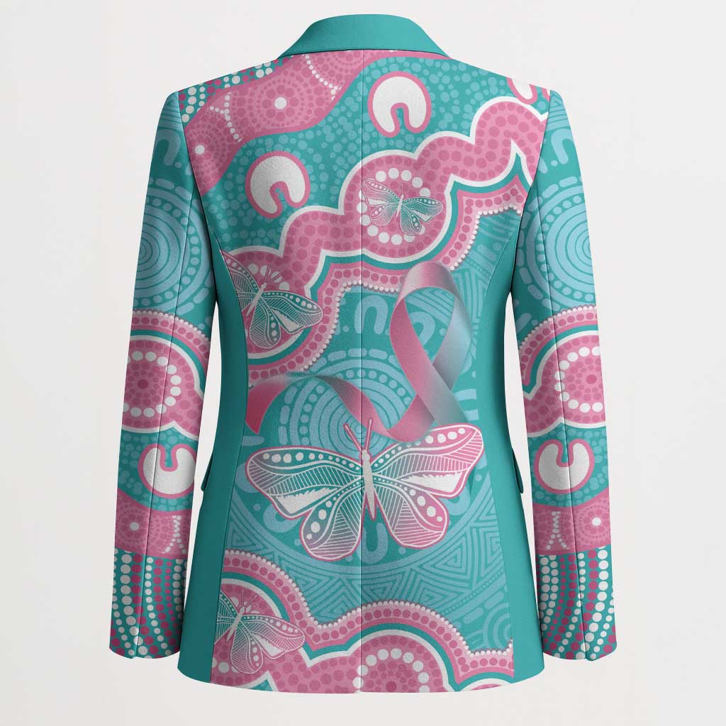Hereditary And Gynecologic Cancer Awareness Blazer Teal Pink Ribbon Aboriginal Art - Aussie Hoodie