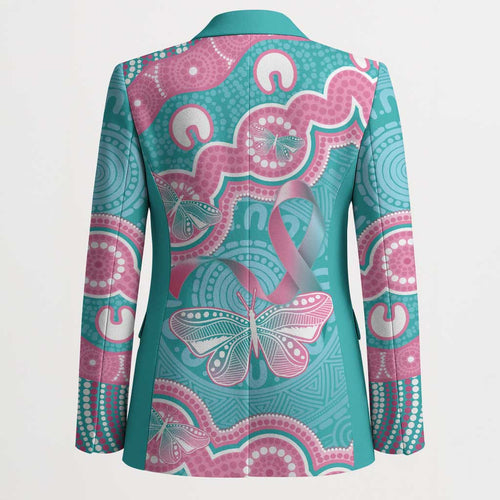 Hereditary And Gynecologic Cancer Awareness Blazer Teal Pink Ribbon Aboriginal Art - Aussie Hoodie