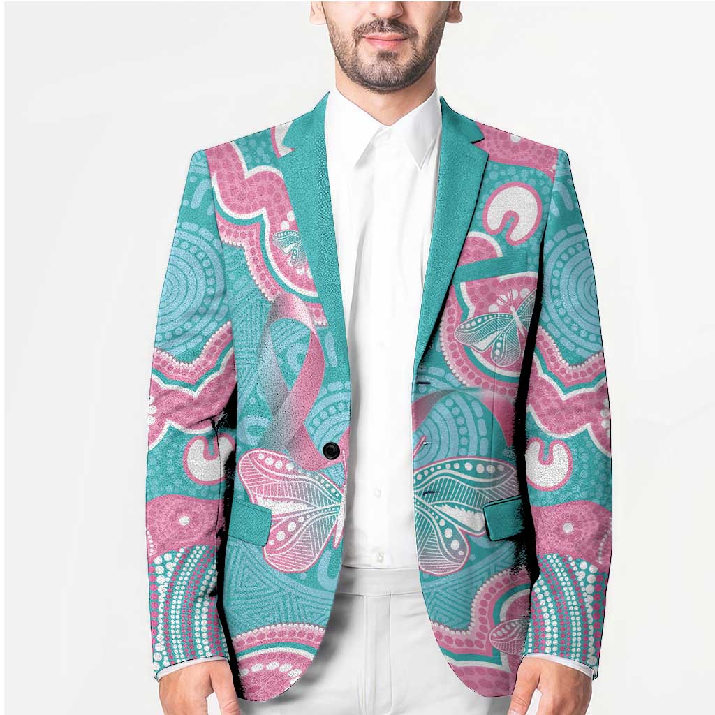Hereditary And Gynecologic Cancer Awareness Blazer Teal Pink Ribbon Aboriginal Art - Aussie Hoodie