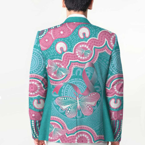 Hereditary And Gynecologic Cancer Awareness Blazer Teal Pink Ribbon Aboriginal Art - Aussie Hoodie