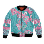 Hereditary And Gynecologic Cancer Awareness Bomber Jacket Teal Pink Ribbon Aboriginal Art - Aussie Hoodie