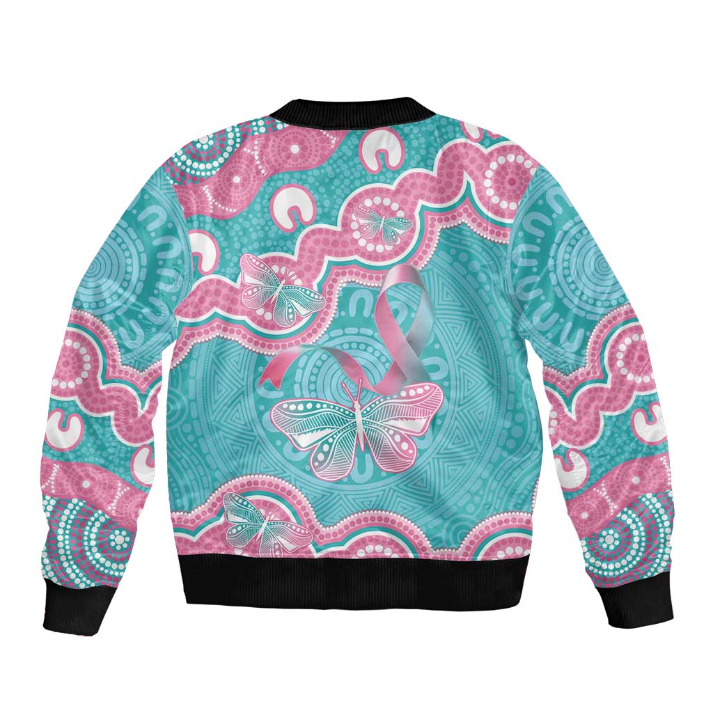 Hereditary And Gynecologic Cancer Awareness Bomber Jacket Teal Pink Ribbon Aboriginal Art - Aussie Hoodie