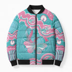 Hereditary And Gynecologic Cancer Awareness Bomber Puffer Jacket Teal Pink Ribbon Aboriginal Art - Aussie Hoodie