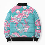 Hereditary And Gynecologic Cancer Awareness Bomber Puffer Jacket Teal Pink Ribbon Aboriginal Art - Aussie Hoodie
