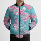 Hereditary And Gynecologic Cancer Awareness Bomber Puffer Jacket Teal Pink Ribbon Aboriginal Art - Aussie Hoodie