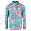 Hereditary And Gynecologic Cancer Awareness Button Sweatshirt Teal Pink Ribbon Aboriginal Art - Aussie Hoodie