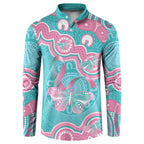 Hereditary And Gynecologic Cancer Awareness Button Sweatshirt Teal Pink Ribbon Aboriginal Art - Aussie Hoodie