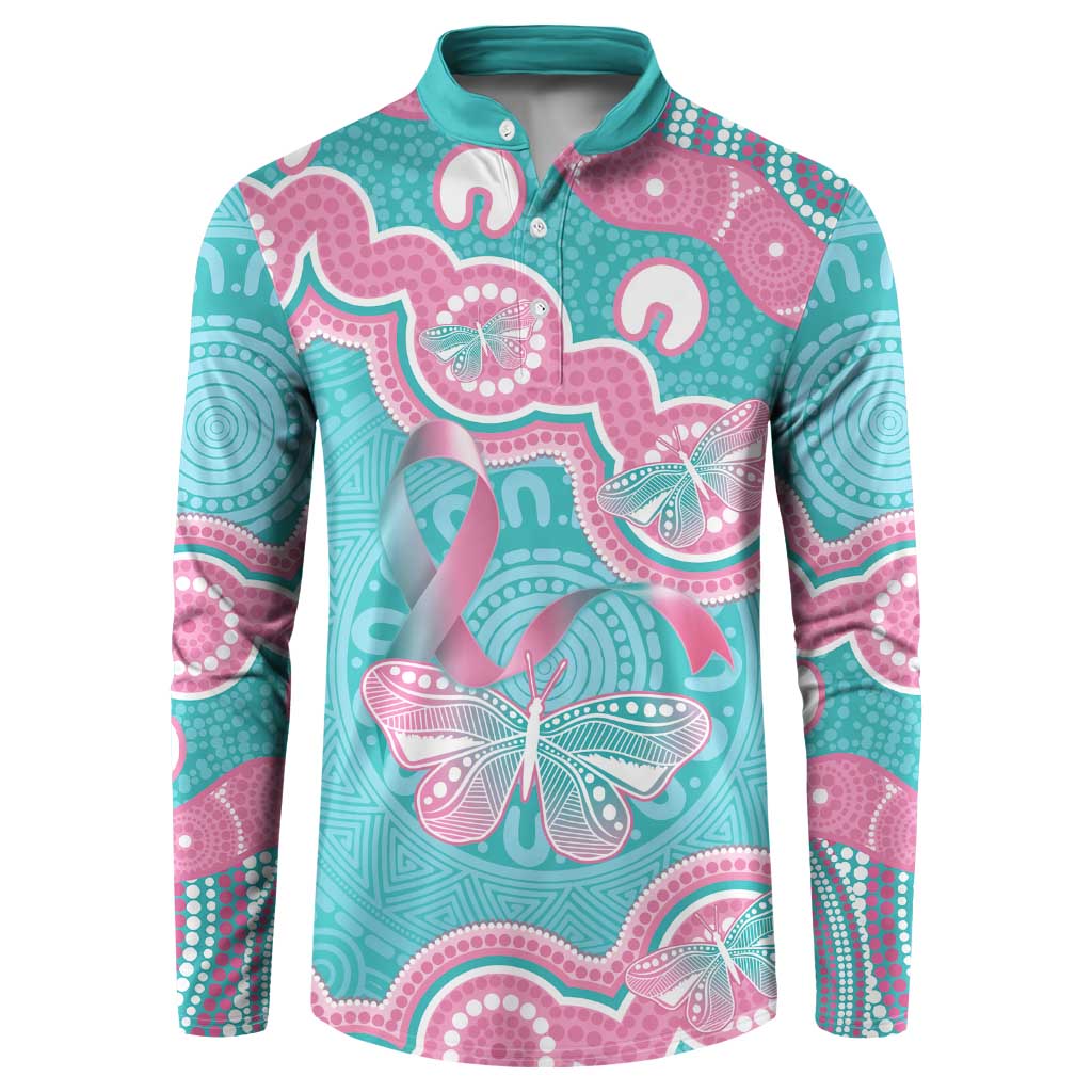 Hereditary And Gynecologic Cancer Awareness Button Sweatshirt Teal Pink Ribbon Aboriginal Art - Aussie Hoodie