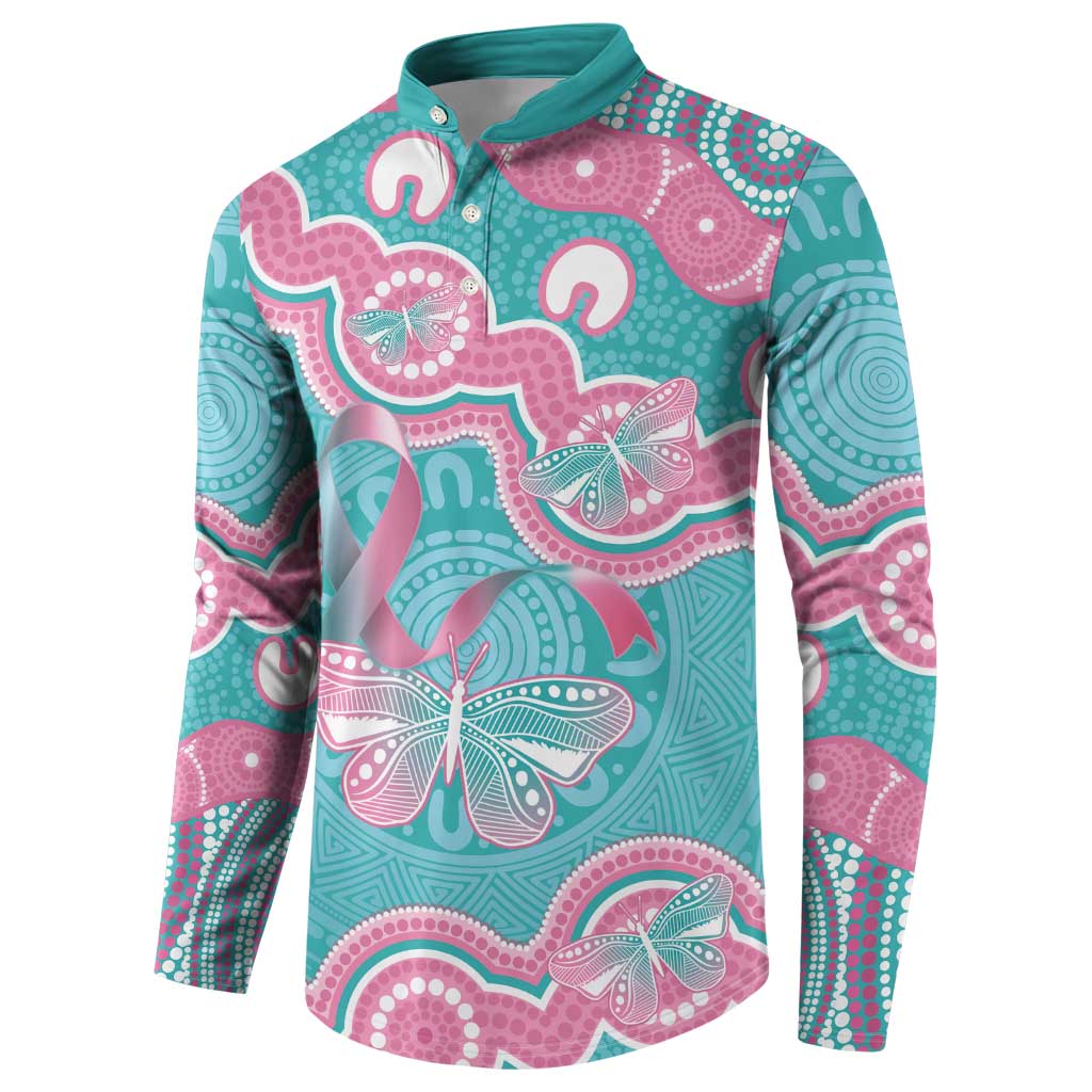Hereditary And Gynecologic Cancer Awareness Button Sweatshirt Teal Pink Ribbon Aboriginal Art - Aussie Hoodie