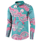 Hereditary And Gynecologic Cancer Awareness Button Sweatshirt Teal Pink Ribbon Aboriginal Art - Aussie Hoodie