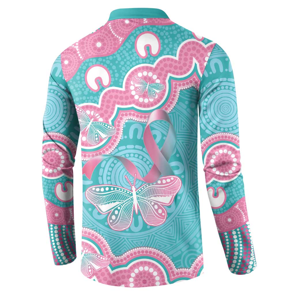 Hereditary And Gynecologic Cancer Awareness Button Sweatshirt Teal Pink Ribbon Aboriginal Art - Aussie Hoodie