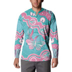 Hereditary And Gynecologic Cancer Awareness Button Sweatshirt Teal Pink Ribbon Aboriginal Art - Aussie Hoodie