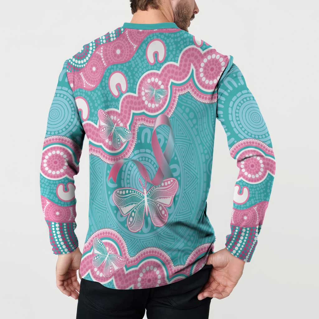 Hereditary And Gynecologic Cancer Awareness Button Sweatshirt Teal Pink Ribbon Aboriginal Art - Aussie Hoodie