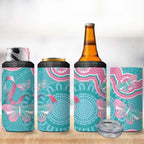 Hereditary And Gynecologic Cancer Awareness 4 in 1 Can Cooler Tumbler Teal Pink Ribbon Aboriginal Art - Aussie Hoodie