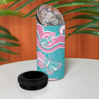 Hereditary And Gynecologic Cancer Awareness 4 in 1 Can Cooler Tumbler Teal Pink Ribbon Aboriginal Art - Aussie Hoodie