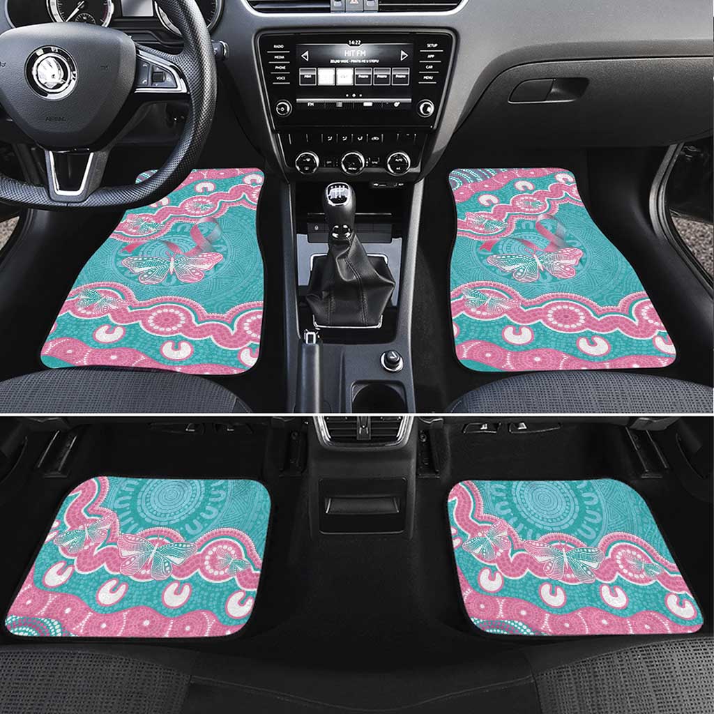 Hereditary And Gynecologic Cancer Awareness Car Mats Teal Pink Ribbon Aboriginal Art - Aussie Hoodie