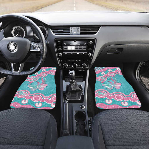 Hereditary And Gynecologic Cancer Awareness Car Mats Teal Pink Ribbon Aboriginal Art - Aussie Hoodie