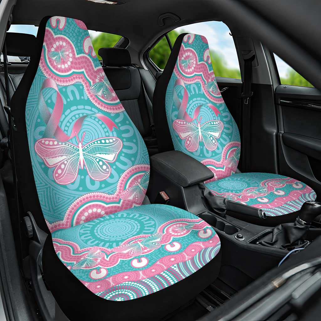 Hereditary And Gynecologic Cancer Awareness Car Seat Cover Teal Pink Ribbon Aboriginal Art - Aussie Hoodie