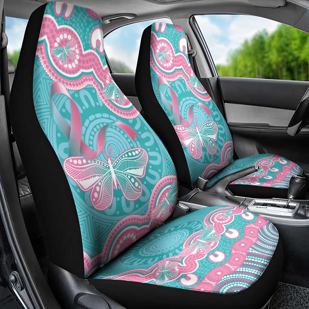 Hereditary And Gynecologic Cancer Awareness Car Seat Cover Teal Pink Ribbon Aboriginal Art - Aussie Hoodie