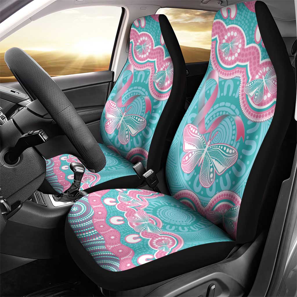 Hereditary And Gynecologic Cancer Awareness Car Seat Cover Teal Pink Ribbon Aboriginal Art - Aussie Hoodie