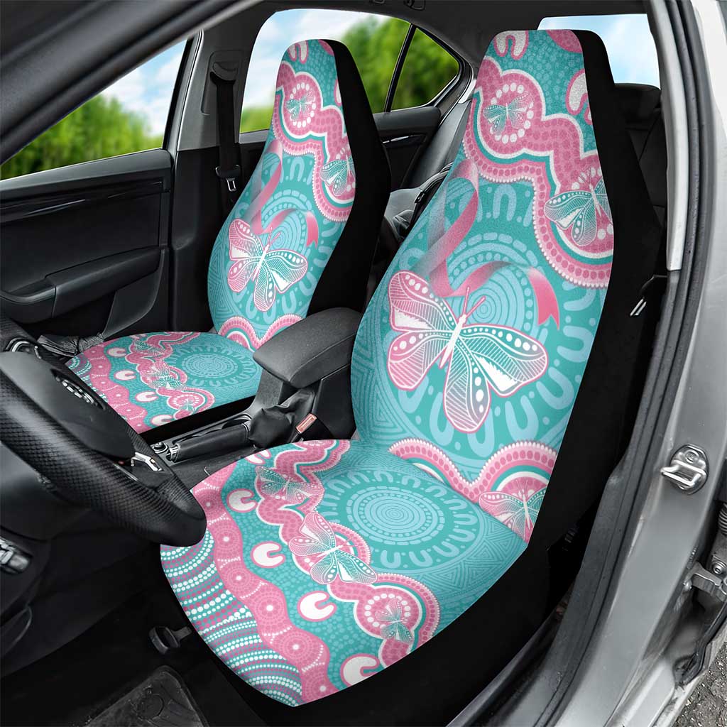 Hereditary And Gynecologic Cancer Awareness Car Seat Cover Teal Pink Ribbon Aboriginal Art - Aussie Hoodie
