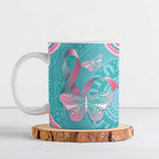 Hereditary And Gynecologic Cancer Awareness Ceramic Mug Teal Pink Ribbon Aboriginal Art - Aussie Hoodie