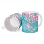 Hereditary And Gynecologic Cancer Awareness Ceramic Mug Teal Pink Ribbon Aboriginal Art - Aussie Hoodie