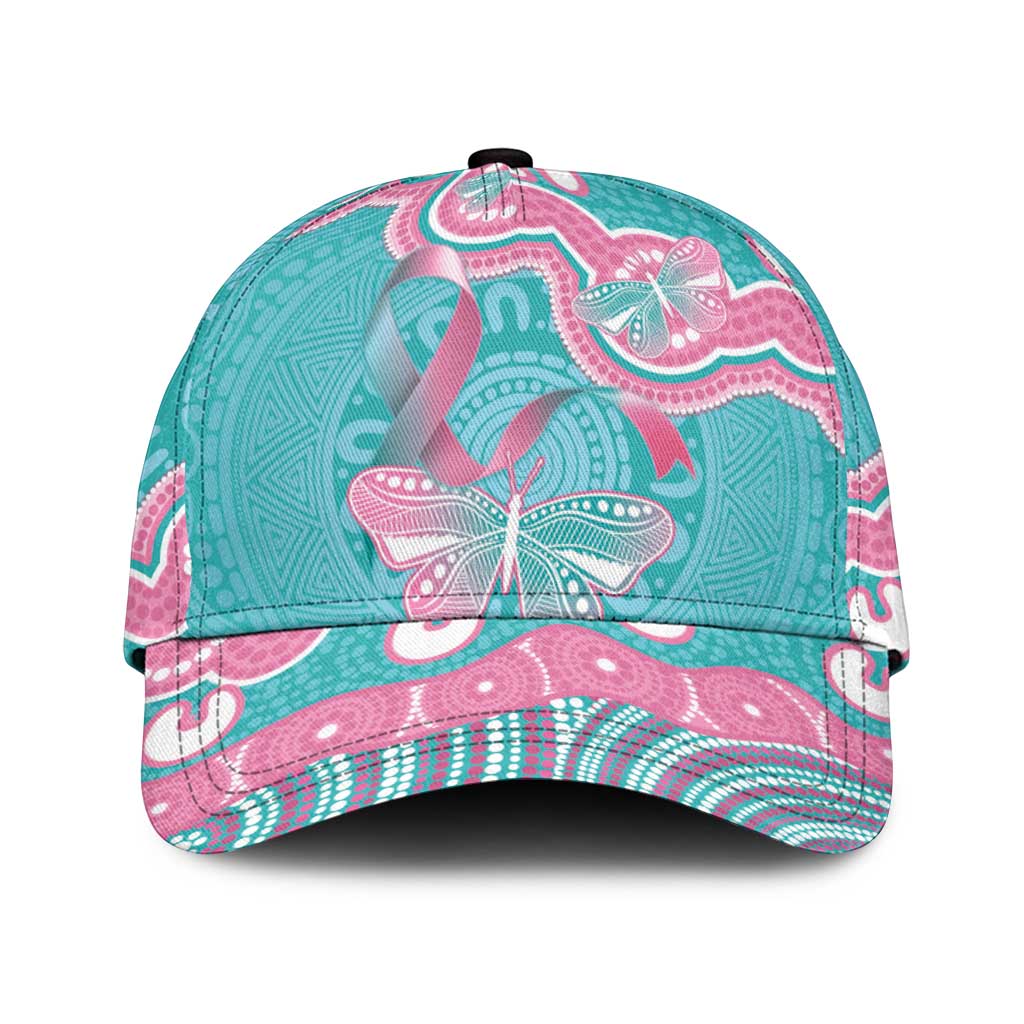 Hereditary And Gynecologic Cancer Awareness Classic Cap Teal Pink Ribbon Aboriginal Art - Aussie Hoodie