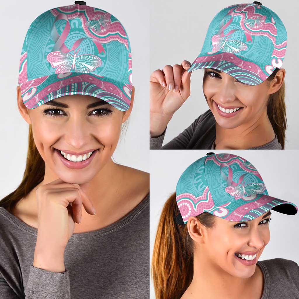 Hereditary And Gynecologic Cancer Awareness Classic Cap Teal Pink Ribbon Aboriginal Art - Aussie Hoodie