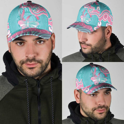 Hereditary And Gynecologic Cancer Awareness Classic Cap Teal Pink Ribbon Aboriginal Art - Aussie Hoodie