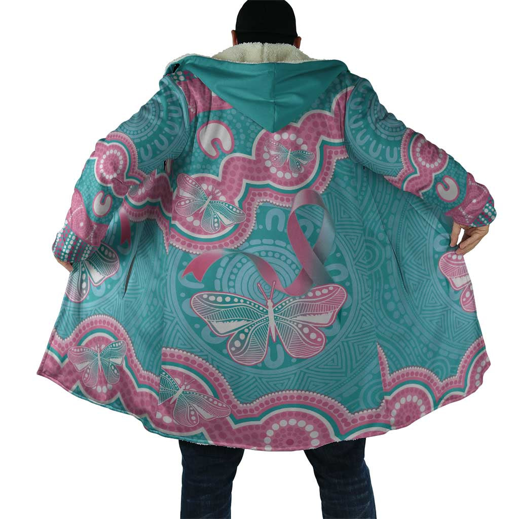 Hereditary And Gynecologic Cancer Awareness Cloak Teal Pink Ribbon Aboriginal Art - Aussie Hoodie